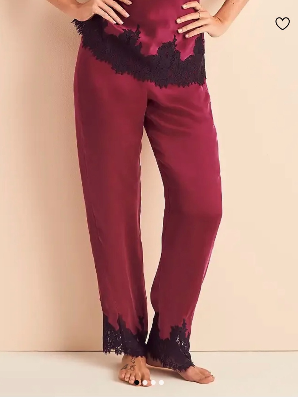 Adore Me Red Vegan Silk PJ Pant with Black Lace Trim